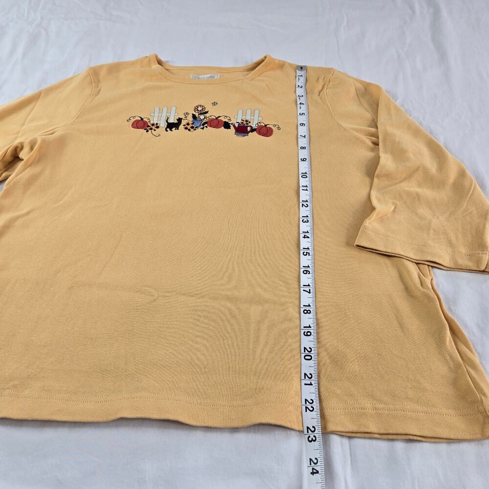 Christopher & Banks Fall Pumpkins Cat Top 3/4 Sleeve Yellow Embroidered Size XL - Picture 11 of 11